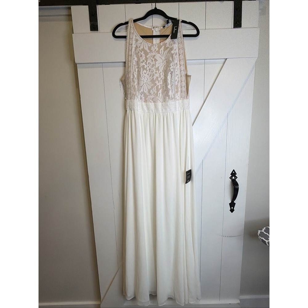 NWT Lulu's Forever and Always White Nude Lace Maxi Dress Bridal Gown Wedding L - Picture 2 of 10